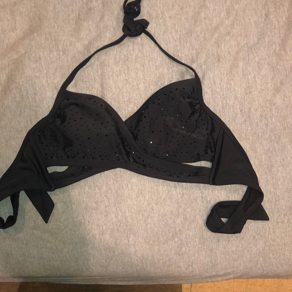 WORN ONCE, Black Sparkly Wrap Around Bikini Top